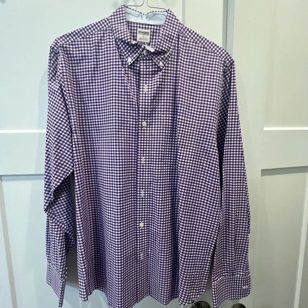 Bonobos dark magenta plaid button up - size large
